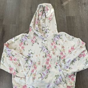 LoveShackFancy Floral Hoodie in Cream and Pink